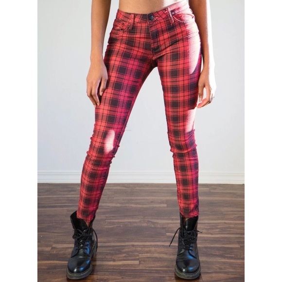 red and black checkered jeans